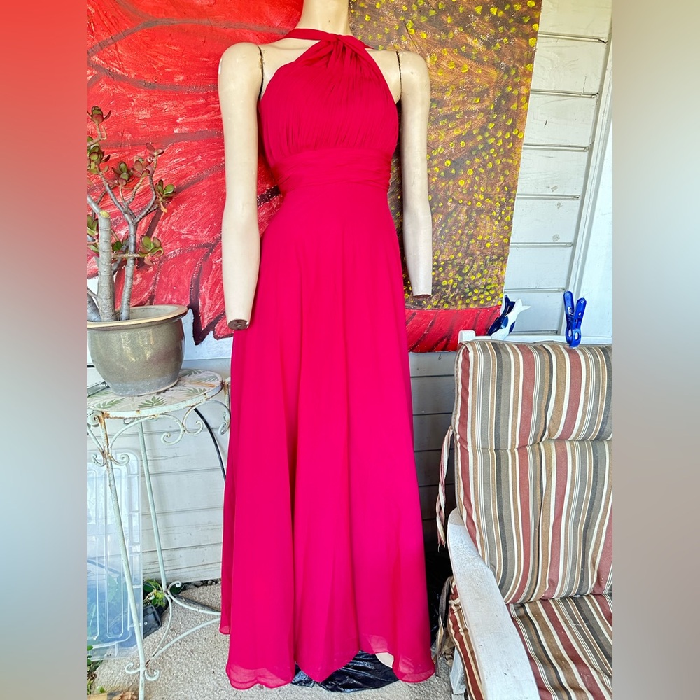 NEW Fuchsia Pink Halter Neck Pleated Chiffon Maxi Dress